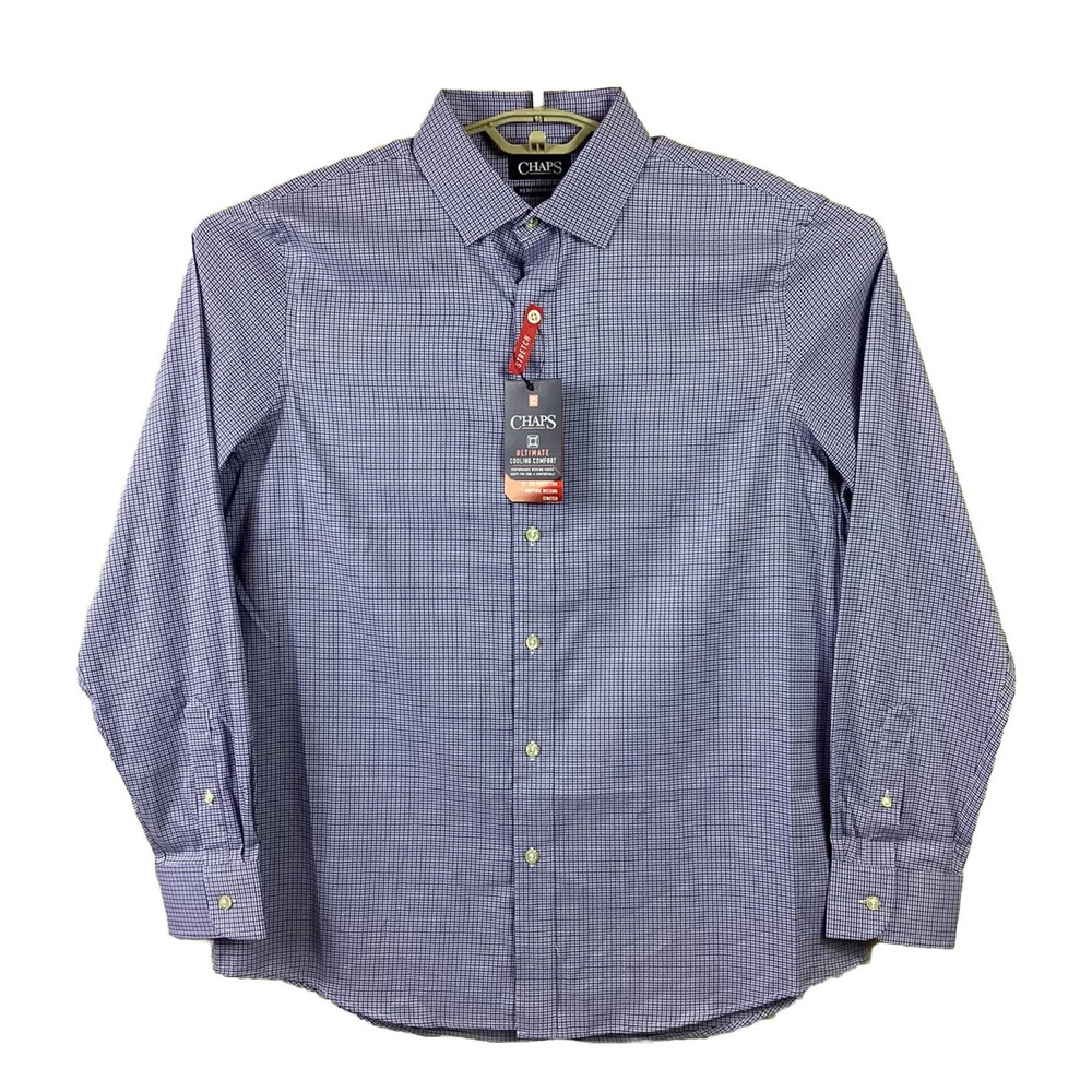 Chaps Mens Stretch Easy Care Long Sleeve Button Down Purple Shirt Check Sz L